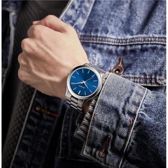 Men Watches Business Analog Stainless Steel Quartz Waterproof Silver Blue main image 5